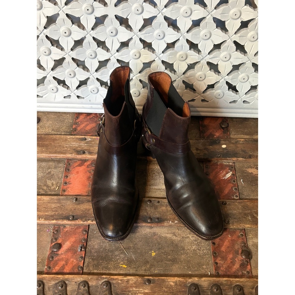 Frye Phillip Harness Chelsea Boots Dark Brown Leather Ankle Booties 8.5